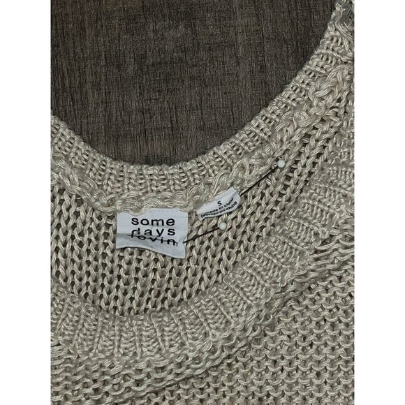 Knit Sweater Womens Cream Crop Top Cap Sleeves L/S Comfort Fashion Style Small - Picture 7 of 8